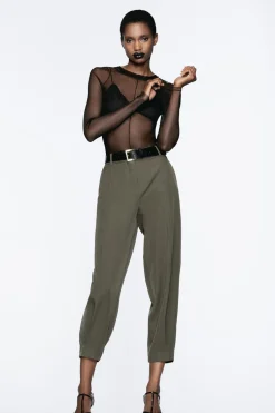 New PANTALÓN TOBILLERO CINTURÓN Mujer Pantalones