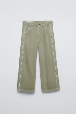 Niños ZARA 6 - 14 Años·Pantalones<PANTALÓN WIDE LEG BORDADOS PERLAS