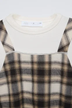 Niños ZARA 6 - 14 Años·Vestidos / Monos<PICHI CUADROS CON CAMISETA RIB