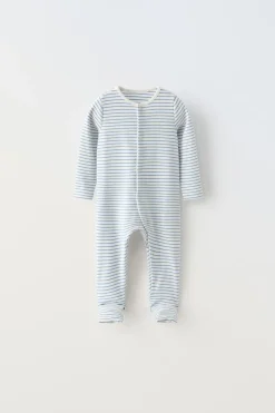 Niños ZARA 0 - 6 Meses·Homewear|6 - 18 Meses·Ropa Interior / Pijamas<PIJAMA ENTERO PIE CONVERTIBLE RAYAS
