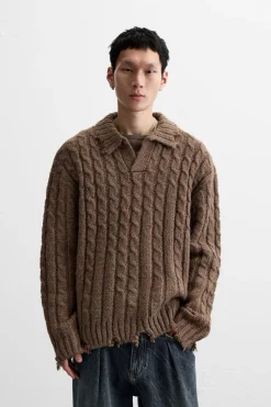 Online POLO PUNTO TRENZAS EFECTO ROTOS Hombre Jerséis / Chaquetas|Polos