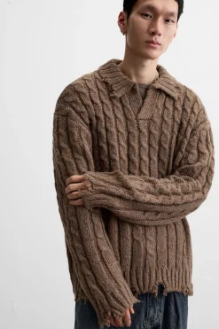 Online POLO PUNTO TRENZAS EFECTO ROTOS Hombre Jerséis / Chaquetas|Polos