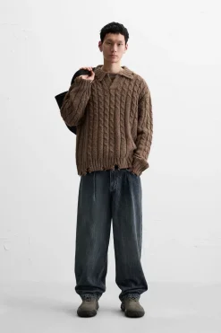 Online POLO PUNTO TRENZAS EFECTO ROTOS Hombre Jerséis / Chaquetas|Polos