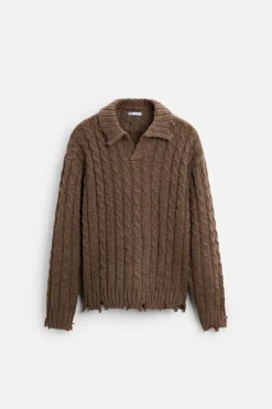 Online POLO PUNTO TRENZAS EFECTO ROTOS Hombre Jerséis / Chaquetas|Polos