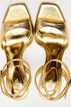 Fashion SANDALIA METALIZADA TACÓN PULSERA Mujer Zapatos