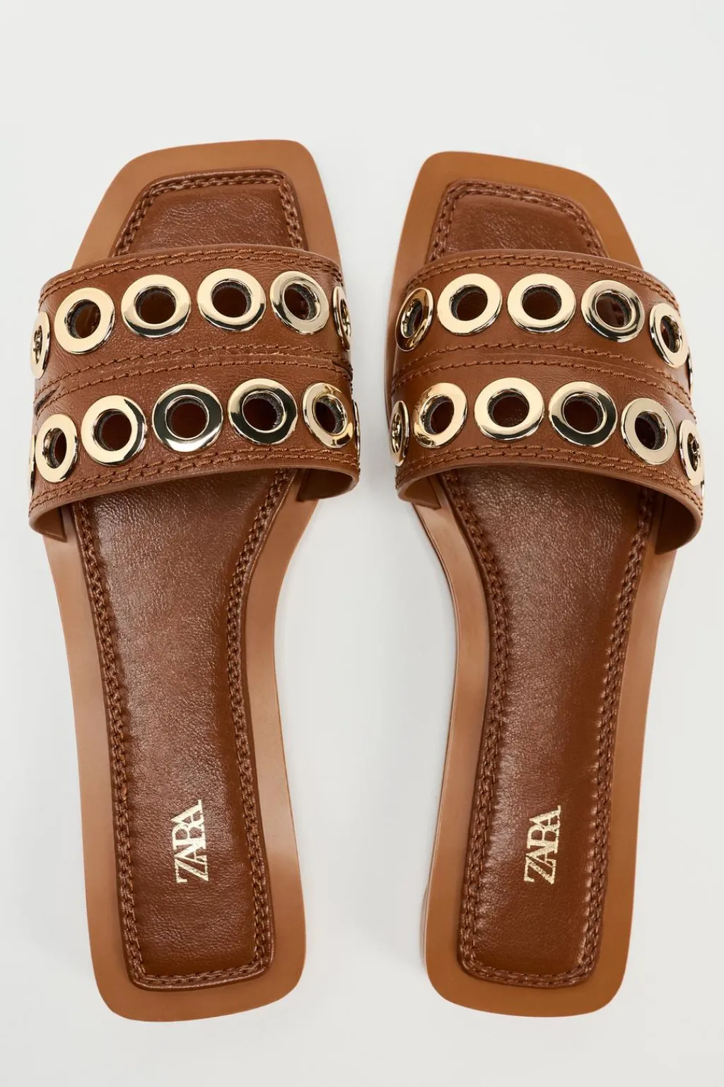 Clearance SANDALIA PLANA PIEL APLIQUES METÁLICOS Mujer Zapatos