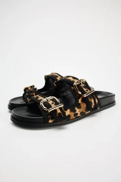 Clearance SANDALIA PLANA PIEL ESTAMPADO ANIMAL Mujer Zapatos