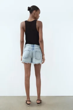 Fashion SHORTS DENIM TRF CURVED TIRO ALTO ROTOS Mujer Faldas / Shorts
