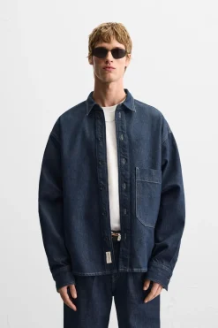 Fashion SOBRECAMISA DENIM BOLSILLO Hombre Sobrecamisas