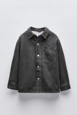 Niños ZARA 6 - 14 Años·Abrigos|6 - 14 Años·Camisas / Sobrecamisas<SOBRECAMISA DENIM BORREGUILLO CAPUCHA