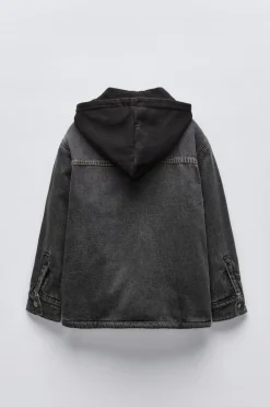 Niños ZARA 6 - 14 Años·Abrigos|6 - 14 Años·Camisas / Sobrecamisas<SOBRECAMISA DENIM BORREGUILLO CAPUCHA