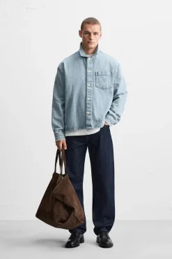 Clearance SOBRECAMISA DENIM BOXY FIT Hombre Sobrecamisas