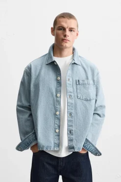 Clearance SOBRECAMISA DENIM BOXY FIT Hombre Sobrecamisas