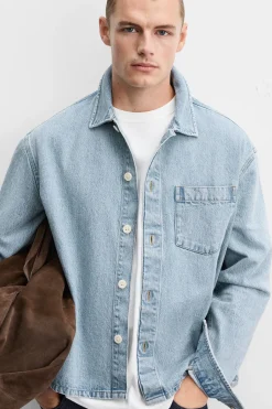 Clearance SOBRECAMISA DENIM BOXY FIT Hombre Sobrecamisas
