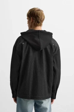 Fashion SOBRECAMISA DENIM CAPUCHA COMBINADA Hombre Sobrecamisas