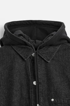 Fashion SOBRECAMISA DENIM CAPUCHA COMBINADA Hombre Sobrecamisas