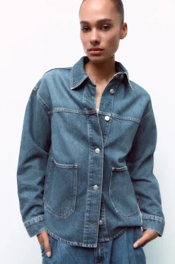 Best SOBRECAMISA DENIM TRF Mujer Chaquetas / Cazadoras