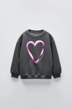 Niños ZARA 1½ - 6 Años·Sudaderas|1½ - 6 Años·Total Look<SUDADERA CORAZÓN BRILLO