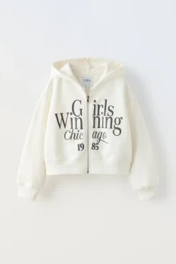 Niños ZARA 6 - 14 Años·Sudaderas<SUDADERA CREMALLERA TEXTO CROP FIT