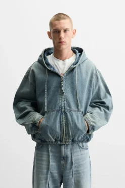 Outlet SUDADERA DENIM CAPUCHA Hombre Sudaderas