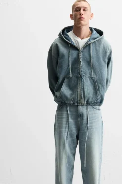 Outlet SUDADERA DENIM CAPUCHA Hombre Sudaderas