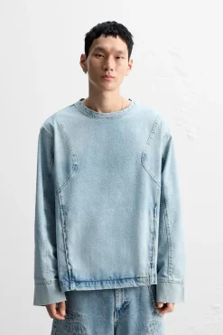 New SUDADERA DENIM COSTURAS Hombre Sudaderas