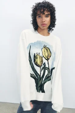 Online SUDADERA ESTAMPACIÓN FLOR Mujer Sudaderas / Joggers