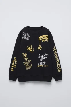 Niños ZARA 6 - 14 Años·Sudaderas|6 - 14 Años·Total Look<SUDADERA ESTAMPADO CALAVERA Y ESQUELETO