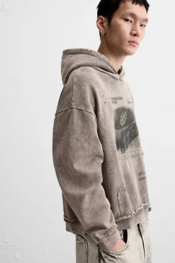 Outlet SUDADERA LAVADA ESTAMPADO Hombre Sudaderas