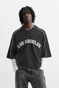 Hot SUDADERA POLO TEXTO CONTRASTE Hombre Camisetas|Polos