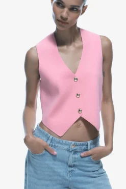 Fashion TOP CHALECO CORTO PUNTO LISO Mujer Cárdigan / Jerséis|Punto