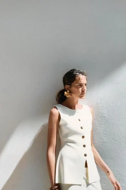 Hot TOP CHALECO PUNTO BOTÓN DORADO Mujer Cárdigan / Jerséis|Punto