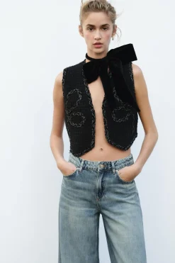 Fashion TOP CHALECO PUNTO HILO METALIZADO Mujer Cárdigan / Jerséis|Punto