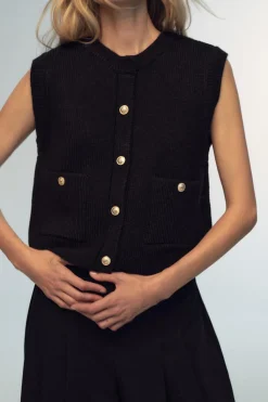 Best TOP CHALECO PUNTO LISO Mujer Cárdigan / Jerséis|Punto