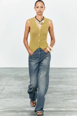 Online TOP CHALECO PUNTO LISO CON LINO Mujer Cárdigan / Jerséis|Punto