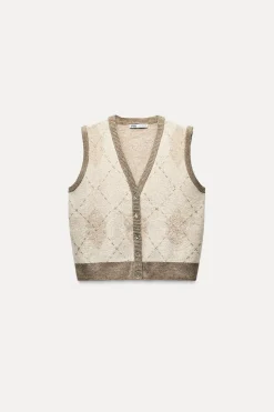 Best TOP CHALECO PUNTO ROMBOS LENTEJUELAS Mujer Cárdigan / Jerséis|Punto