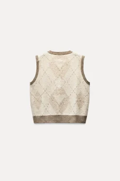 Best TOP CHALECO PUNTO ROMBOS LENTEJUELAS Mujer Cárdigan / Jerséis|Punto