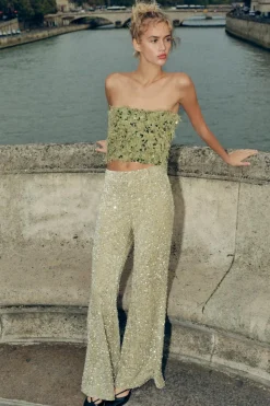 New TOP CORTO DESFLECADO LENTEJUELAS Mujer Tops / Bodies