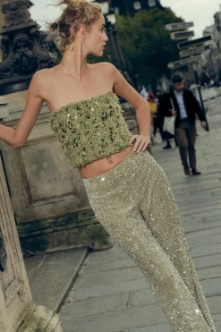 New TOP CORTO DESFLECADO LENTEJUELAS Mujer Tops / Bodies