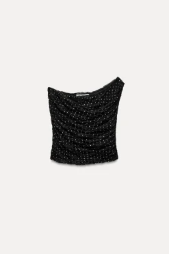 Clearance TOP CROP ASIMÉTRICO ENCAJE JOYAS Mujer Tops / Bodies