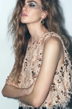 Discount TOP DESFLECADO LENTEJUELAS Mujer Tops / Bodies