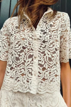 Best TOP ENCAJE BOTÓN PERLA Mujer Camisas / Blusas