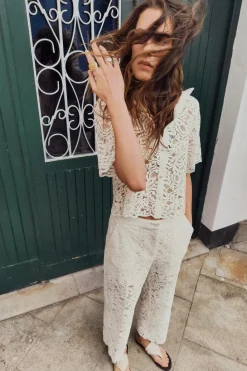 Best TOP ENCAJE BOTÓN PERLA Mujer Camisas / Blusas