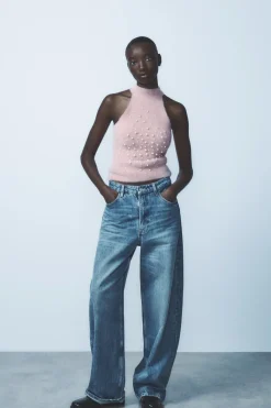 Online TOP HALTER EFECTO PELO PERLAS Mujer Tops / Bodies