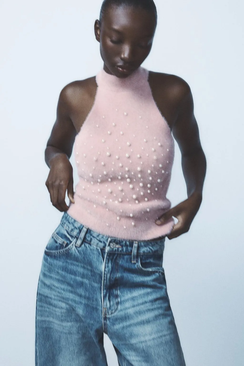 Online TOP HALTER EFECTO PELO PERLAS Mujer Tops / Bodies