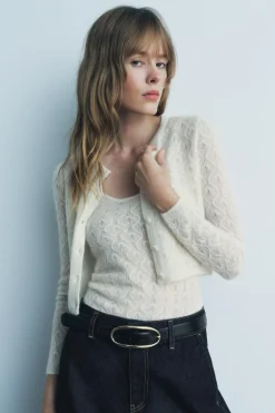 New TOP POINTELLE CON LANA Y ALPACA Mujer Cárdigan / Jerséis|Punto