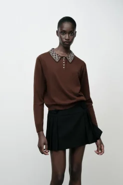 Online TOP POLO PUNTO ABALORIOS JOYA Mujer Cárdigan / Jerséis|Punto