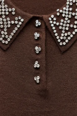 Online TOP POLO PUNTO ABALORIOS JOYA Mujer Cárdigan / Jerséis|Punto