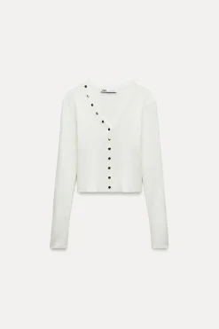 Outlet TOP PUNTO BOTONES DORADOS Mujer Cárdigan / Jerséis|Punto