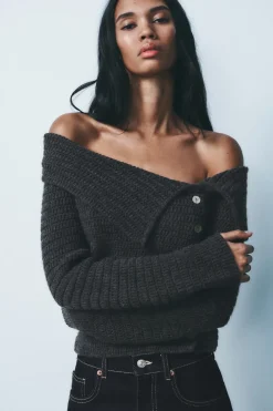 Hot TOP PUNTO BOTONES LATERALES Mujer Cárdigan / Jerséis|Punto